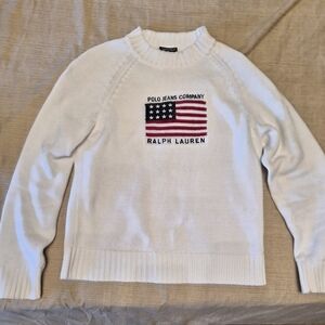 Ralph Lauren Polo Jeans White Cotton Flag Sweater